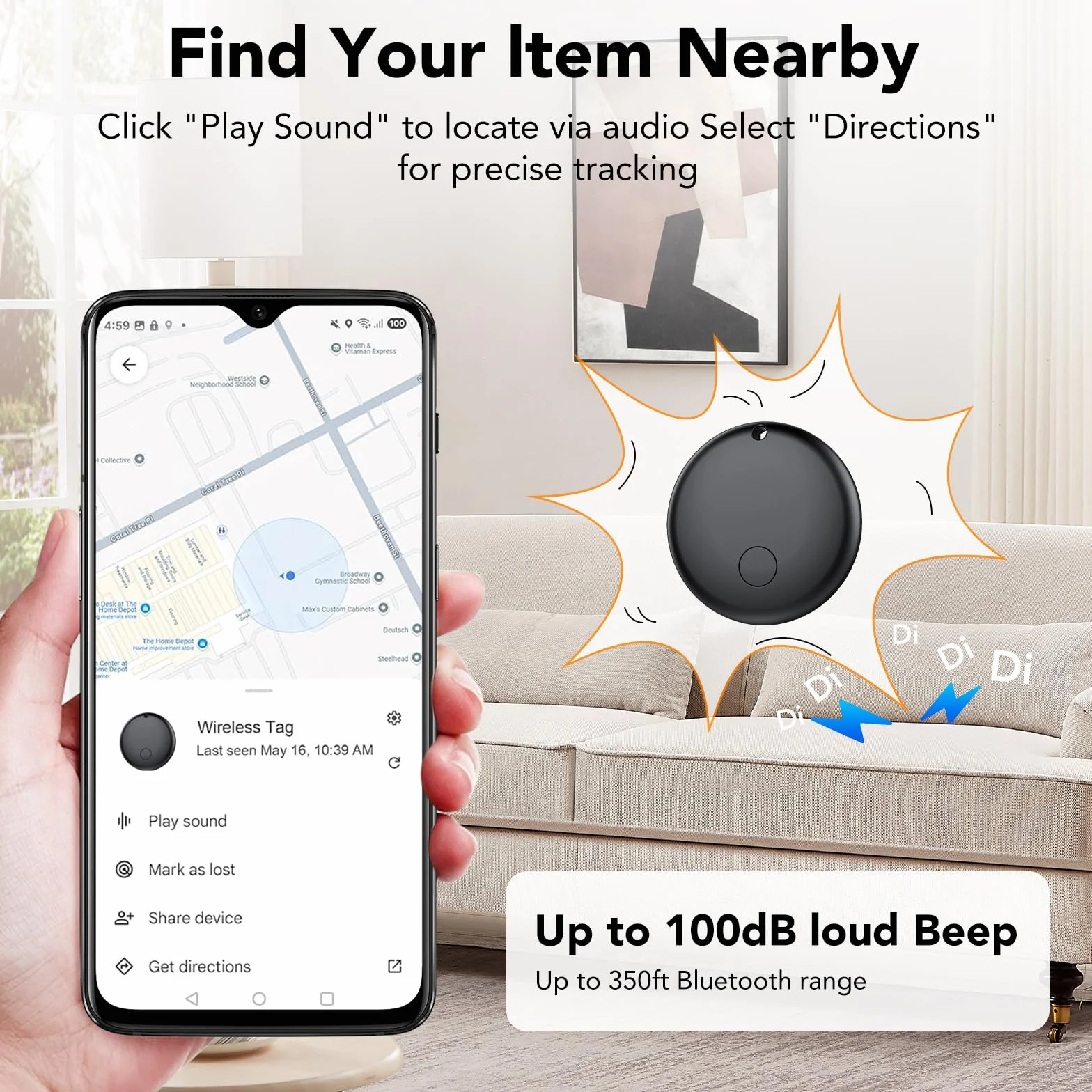 Tracker Tag Android Smart Tag, Schlüsselfinder KeyFinder kompatibel mit Google Mein Gerät Finden APP (Android NUR), Bluetooth Key Finder für Gepäck/Taschen/Koffer/Brieftasche (4er Pack)