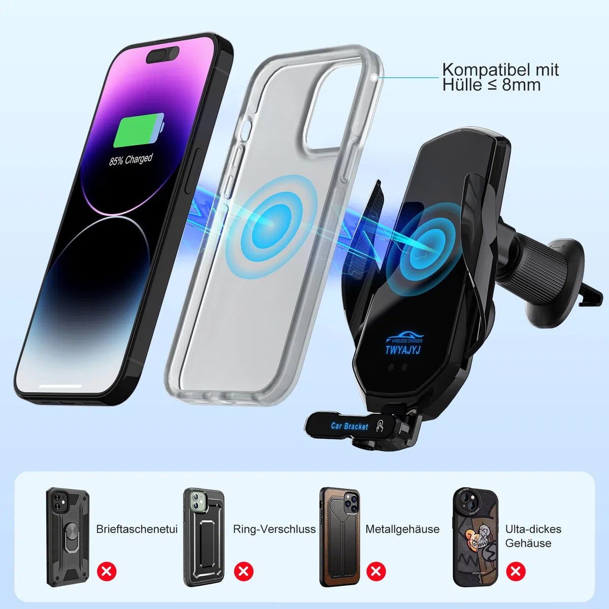 Handyhalterung Auto mit Ladefunktion, 15W Qi Induktive Ladegerät Auto Automatische Klemmung, Autohalterung Induktives Laden Schnellladung für iPhone Samsung LG Xiaomi OnePlus