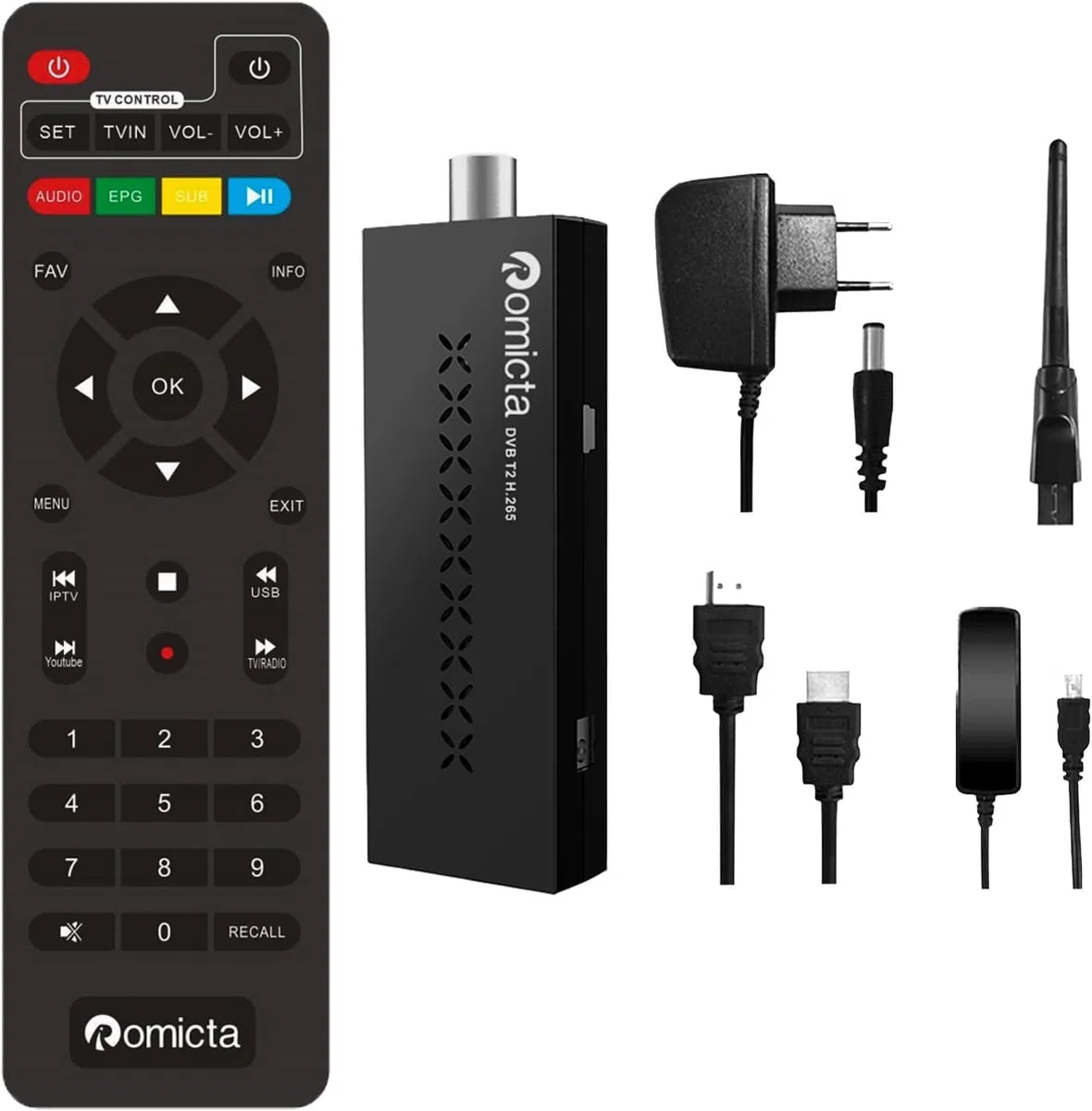Romicta DVB-T2 Receiver 2025 & Kabel-Receiver DVB-C – H.265 HEVC FTA Full HD PVR, USB, HDMI, Digitaler Terrestrischer TV-Tuner, Full HD 1080p High Definition Digital Receiver