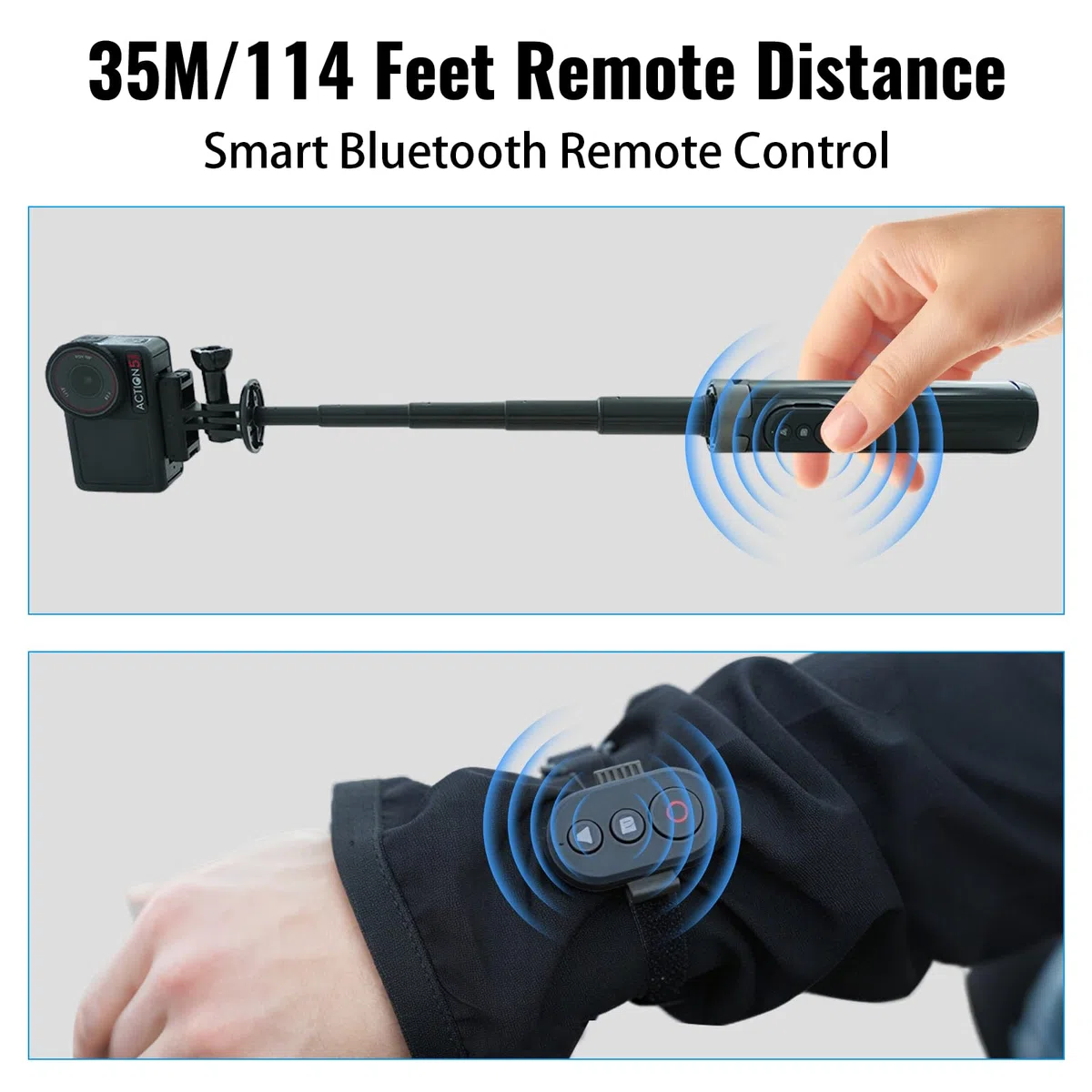 Fernbedienung kompatibel mit DJI Action 6/Action 5 Pro/Action 4 Kameras | 25m Reichweite Präzise Bewegungsverfolgung Intelligenz Armband Fahrradhalterung, Handy Funk Fernbedienung
