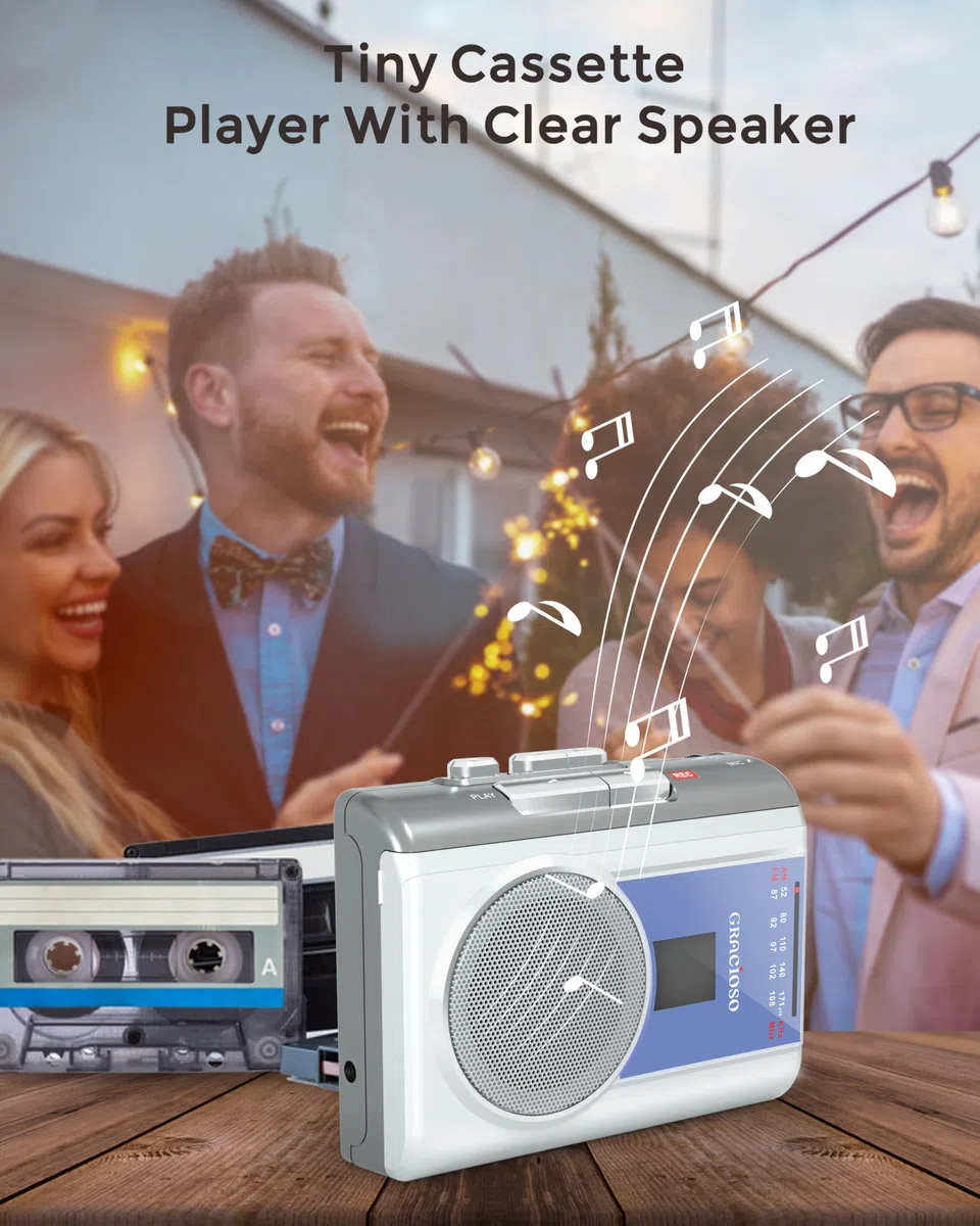 Gracioso Kassettenrekorder Spieler: AM FM Kompakter Vintage-Kassettenspieler mit großem Lautsprecher und Kopfhörerbuchse, mit Gleichstrom oder AA-Batterie betrieben