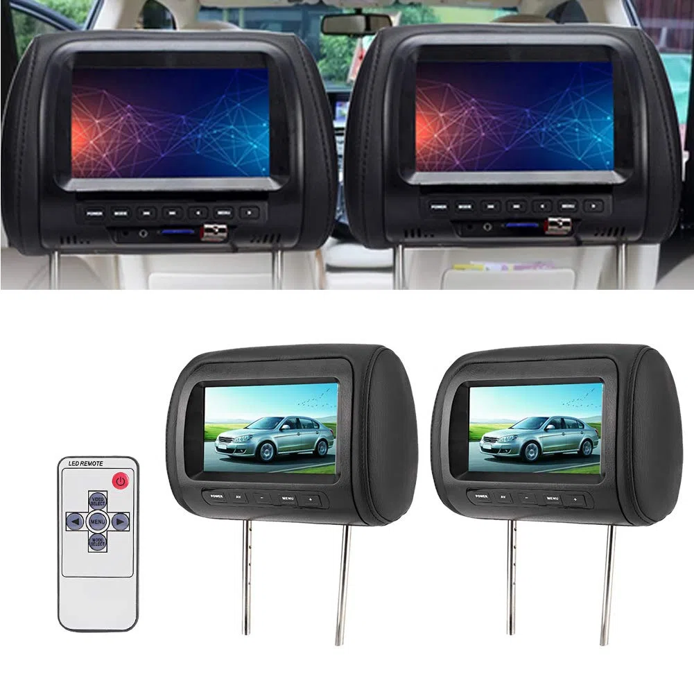 Auto Kopfstütze DVD Player Rückenlehne MP5 Multimedia Player Kopfstütze Monitor Auto 2 Stück 7 Zoll kabellose Steuerung verstellbare Kopfstütze LCD Videomonitor MP5 Display Schwarz