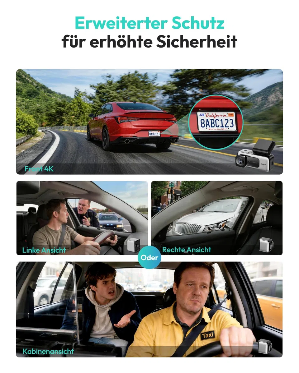 BOTSLAB Dashcam Auto Vorne Innen 4K+1080P Dual Kamera mit Super IR Nachtsicht 3,18" IPS-Touchscreen App & Sprachsteuerung 5,8 GHz Wi-Fi GPS 24/7 Parküberwachung G-Sensor 512 GB Max