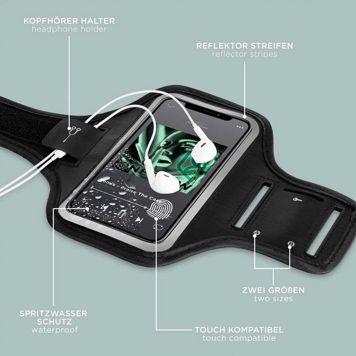 ONEFLOW Workout Case für iPod Touch (5. Generation) Sportarmband zum Joggen mit Touch Fenster, Handy Armband für Sport und Outdoor, Handyhalterung für den Arm, Lauftasche Jogging, Schwarz