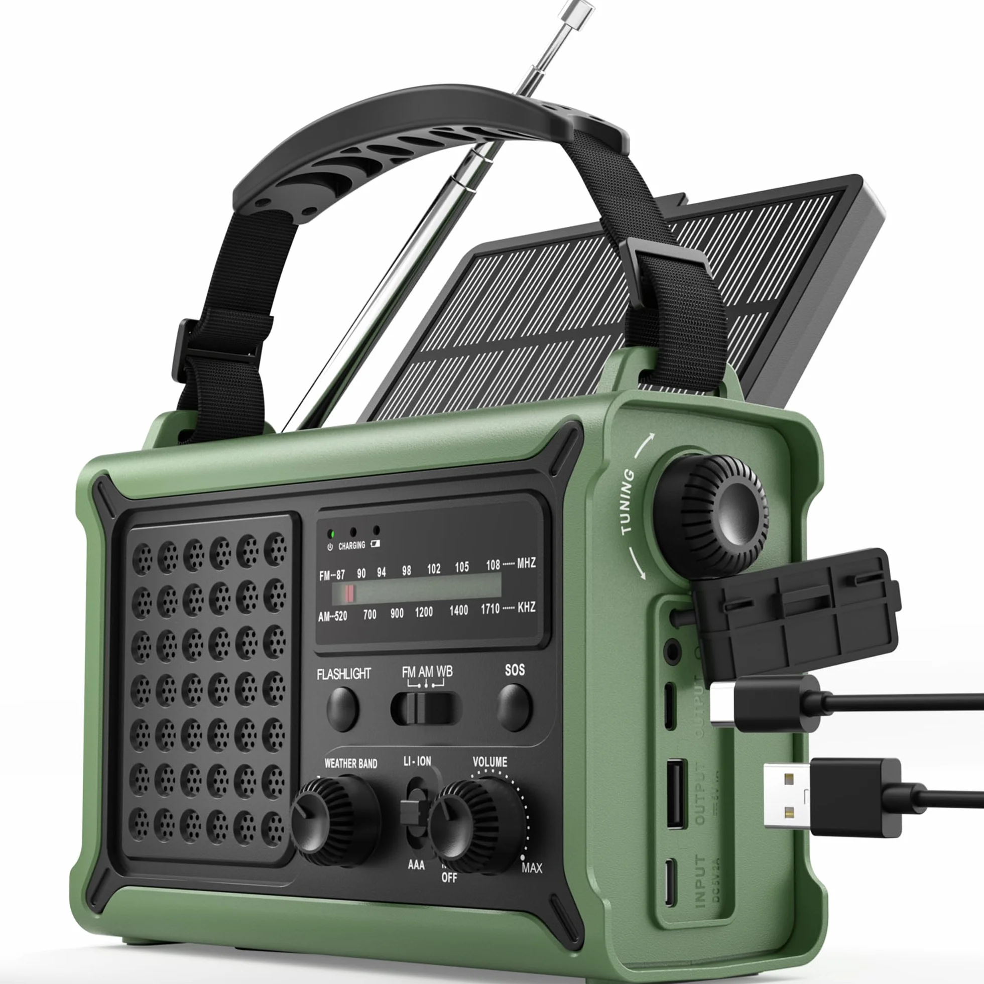 ROCAM Kurbelradio,12000mAh Notfallradio mit 8500mm² Solarpanel & 650mA Kurbel, Tragbar Solar Weltempfänger Radio mit AM/FM Empfang, LED Taschenlampe & Leselicht,USB, SOS für Camping, Notfälle&Blackout