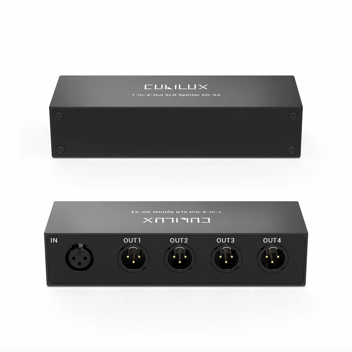 Cubilux 1 in 4 Out XLR Splitter, passiver 3 Pin Verteiler (1 Female auf 4 Male), symmetrischer Mono Distributor aus Aluminium