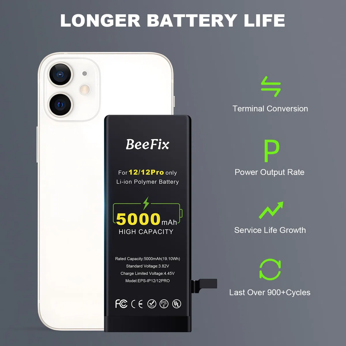 Akku für iPhone 12/12 Pro, 5000 mAh hohe Kapazität mit Reparaturwerkzeugen | hohe Kapazität, intelligenter Chip für längere Laufzeit, Sicherheit, Profi-Werkzeugset inkl.