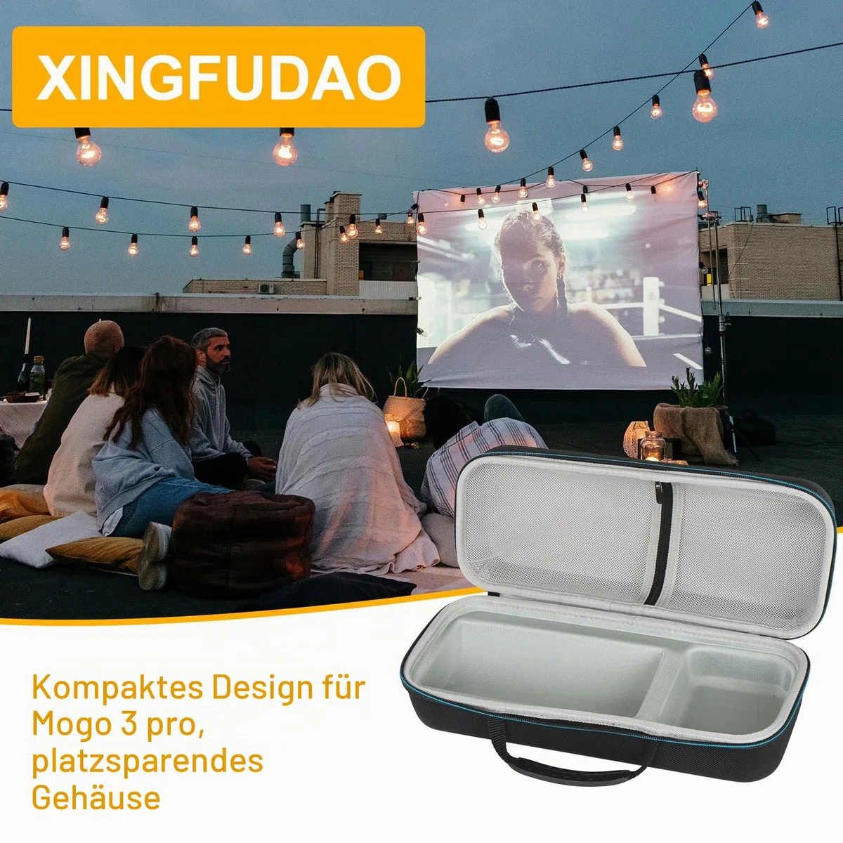 XINGFUDAO Harte Tragetasche für XGIMI MoGo 3 Pro 1080P Projektor, Unterstützt die Aufbewahrung von Ladegeräten, Fernbedienungen und Zubehör, wasserdichte Tasche für Tragbaren Projektor, Schwarz