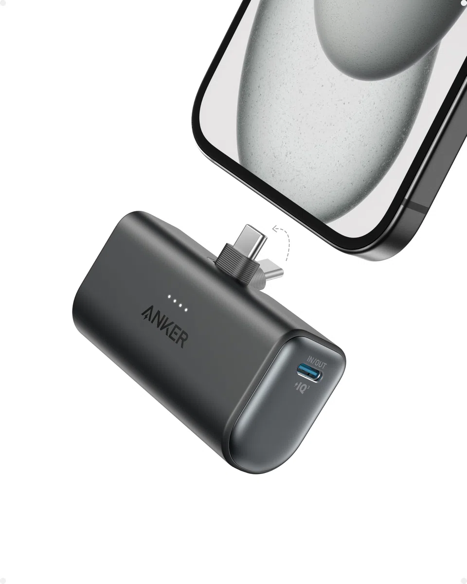 Anker Nano Powerbank, 5000mAh Powerbank 22.5W, Integrierter Faltbarer USB-C Konnektor, Kompatibel mit iPhone 17/16/15, Samsung S22/23 Serie, Note20 Serie, Huawei, iPad Pro/Air, AirPods und mehr