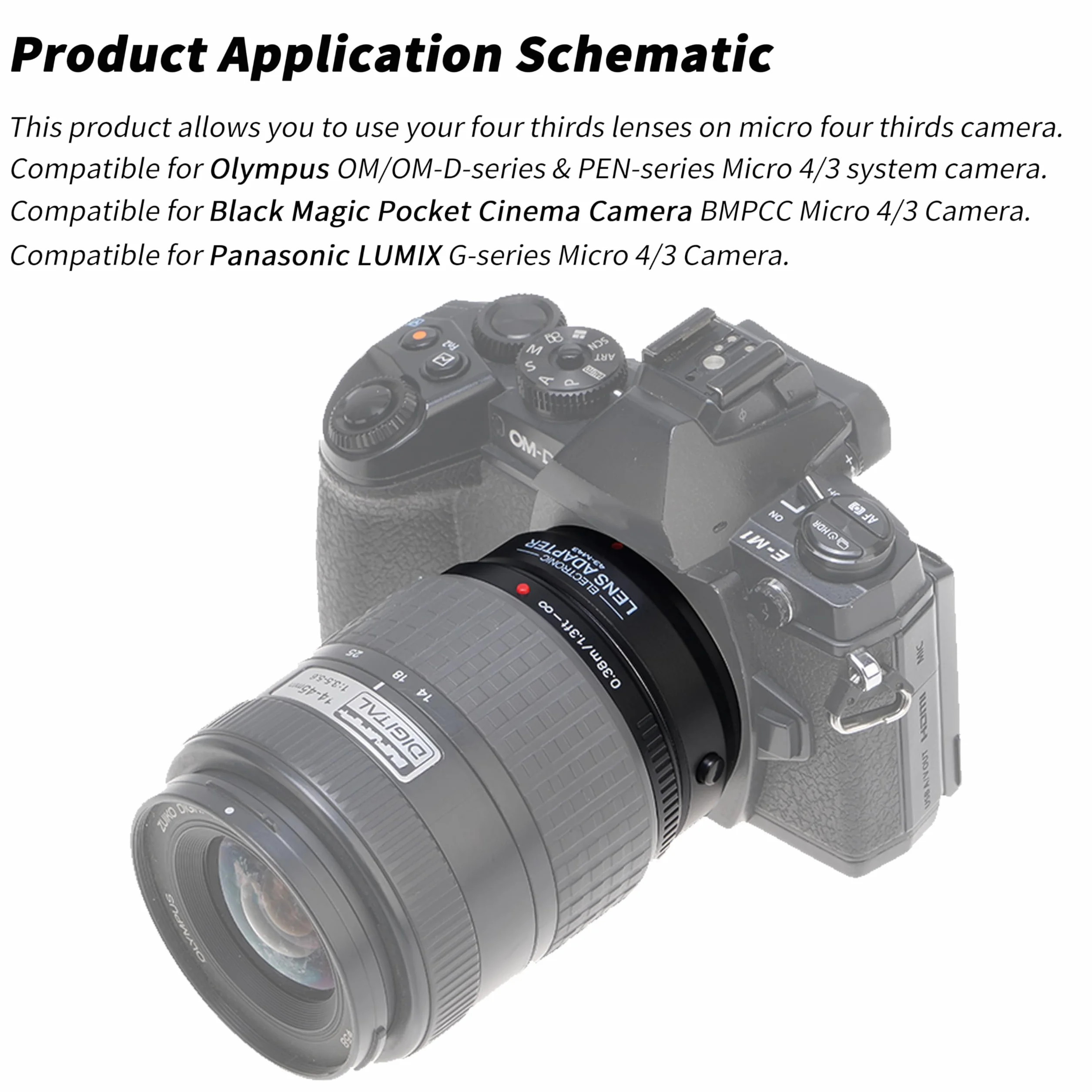 Hersmay Pro Autofokus 4/3-M4/3 Objektiv Adapter für 4/3 43 Objektiv auf M4/3 MFT Mount Kamera für Olympus E-M5 E-M10 III für PANAS0NIC G9 II G95 G10 G100V G100K GX1 GX7 GX9 GH6 BMPCC MMF3 MMF2