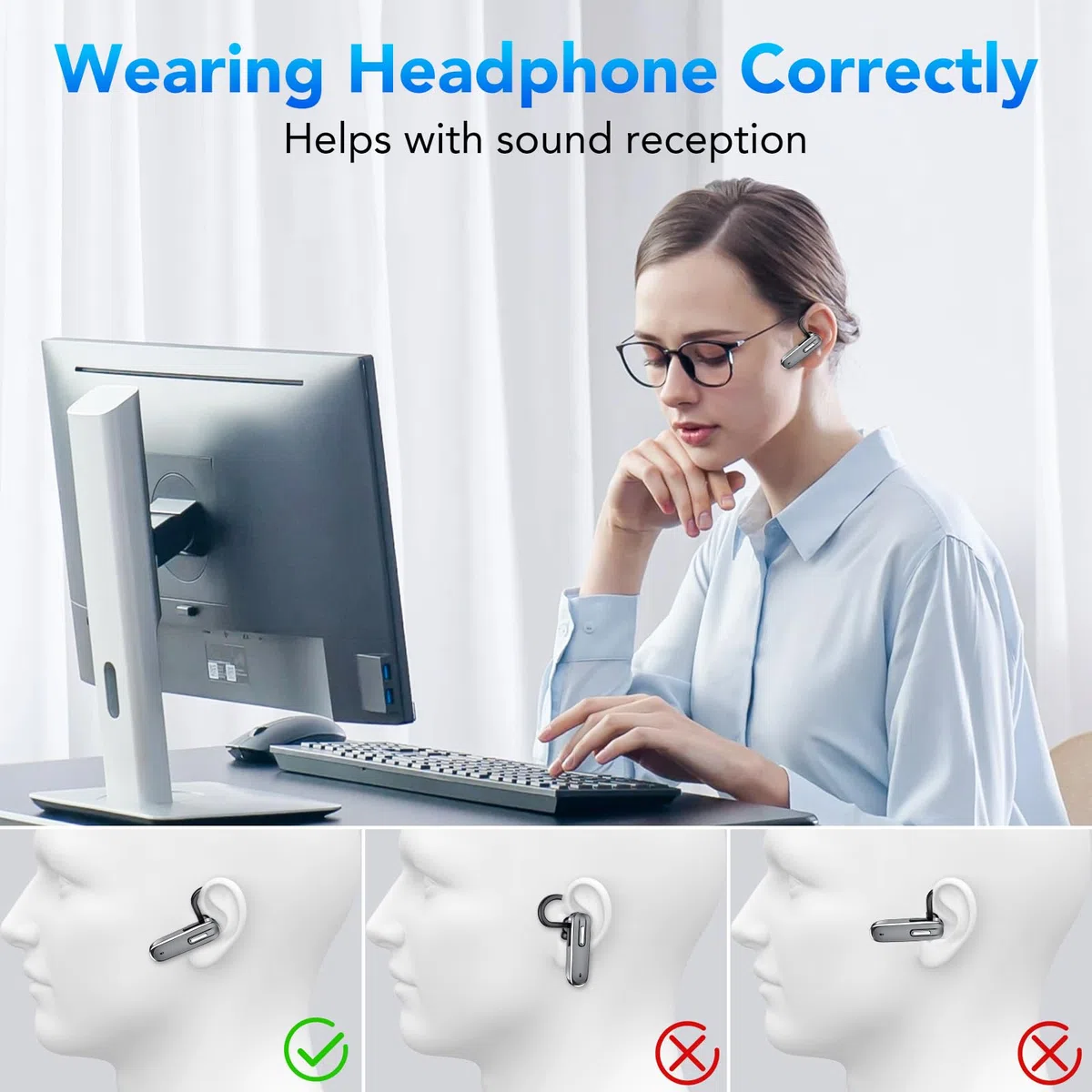 Kabelloses Bluetooth-Headset mit CVC8.0 Dual-Mikrofon V5.3, Freisprecheinrichtung, Bluetooth, 25 Stunden klare Anrufe, mit Schnellladebox über USB-C für iPhone, Android, PC