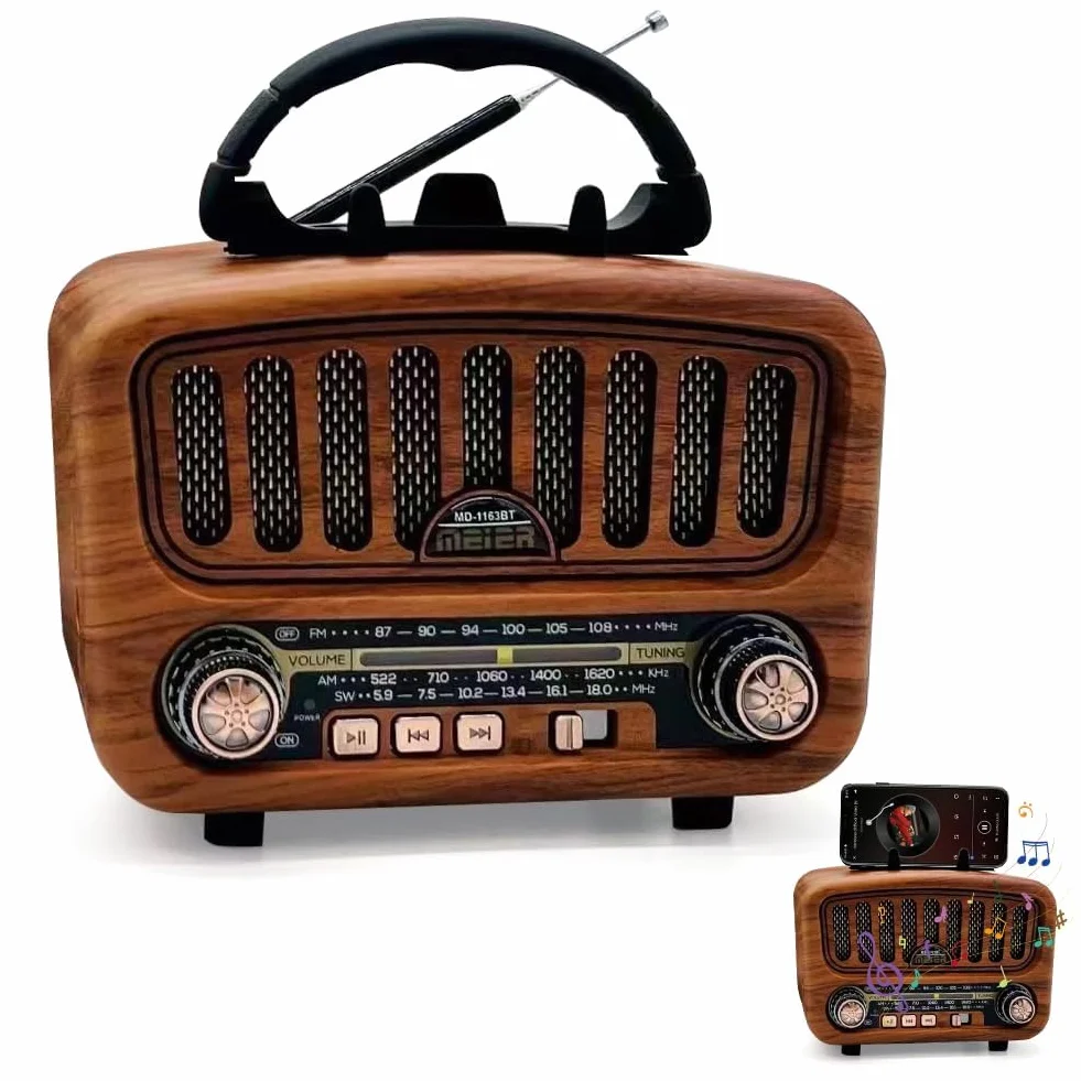AM/FM/SW Retro Radio mit Bluetooth 5.0, Nostalgie Radios Klein mit 1800mAh Akku, Küchenradio & Kofferradio mit 5-W-Lautsprecher, Unterstützt USB/TF/AUX, Vintage Radio für Zuhause, Büro, Outdoor