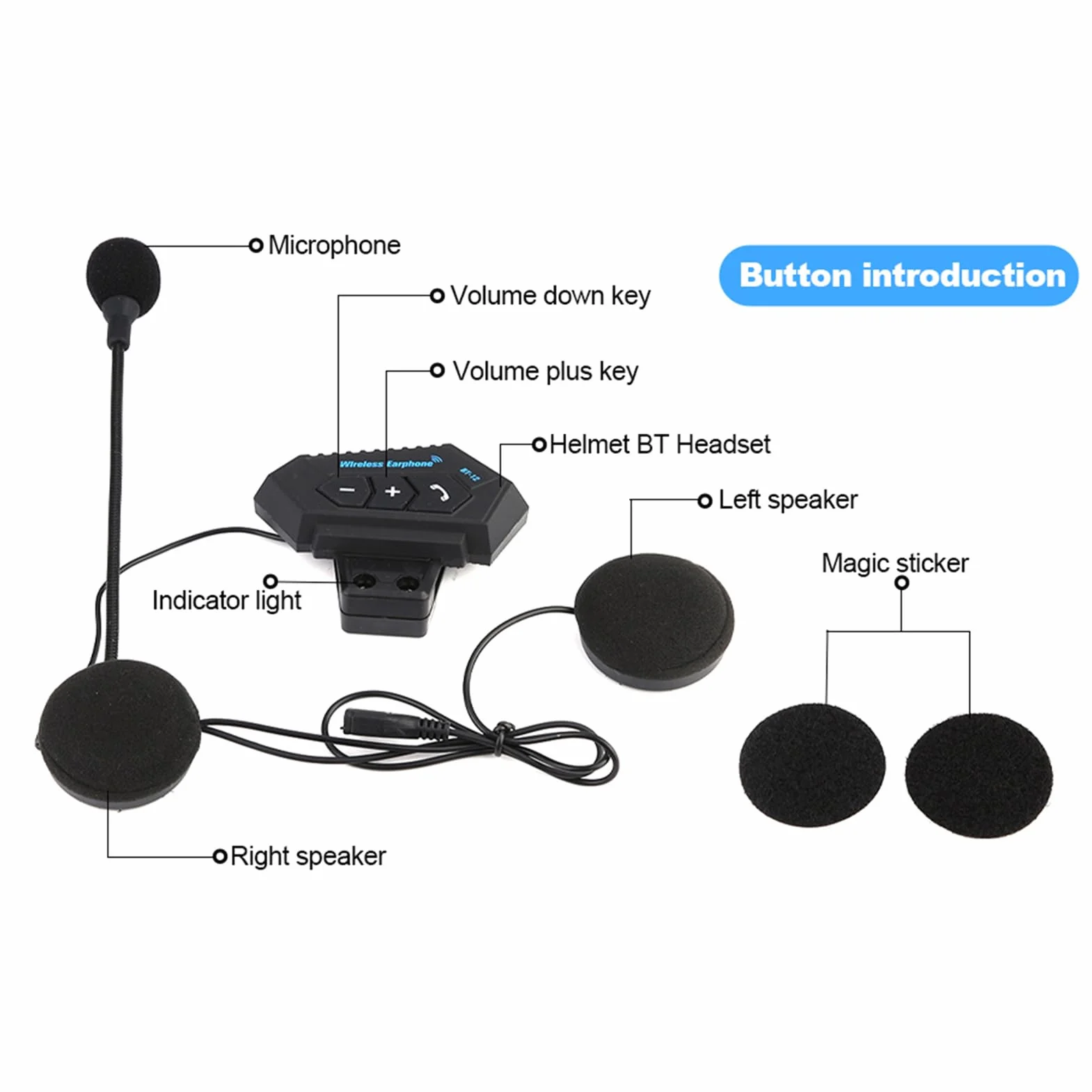Helm-Headset, BT12 Motorrad Headset, Helm Bluetooth Headset Motorradhelm Headsets Bluetooth Kommunikationssystem für Lautsprecher Freisprechen, Musikanrufsteuerung