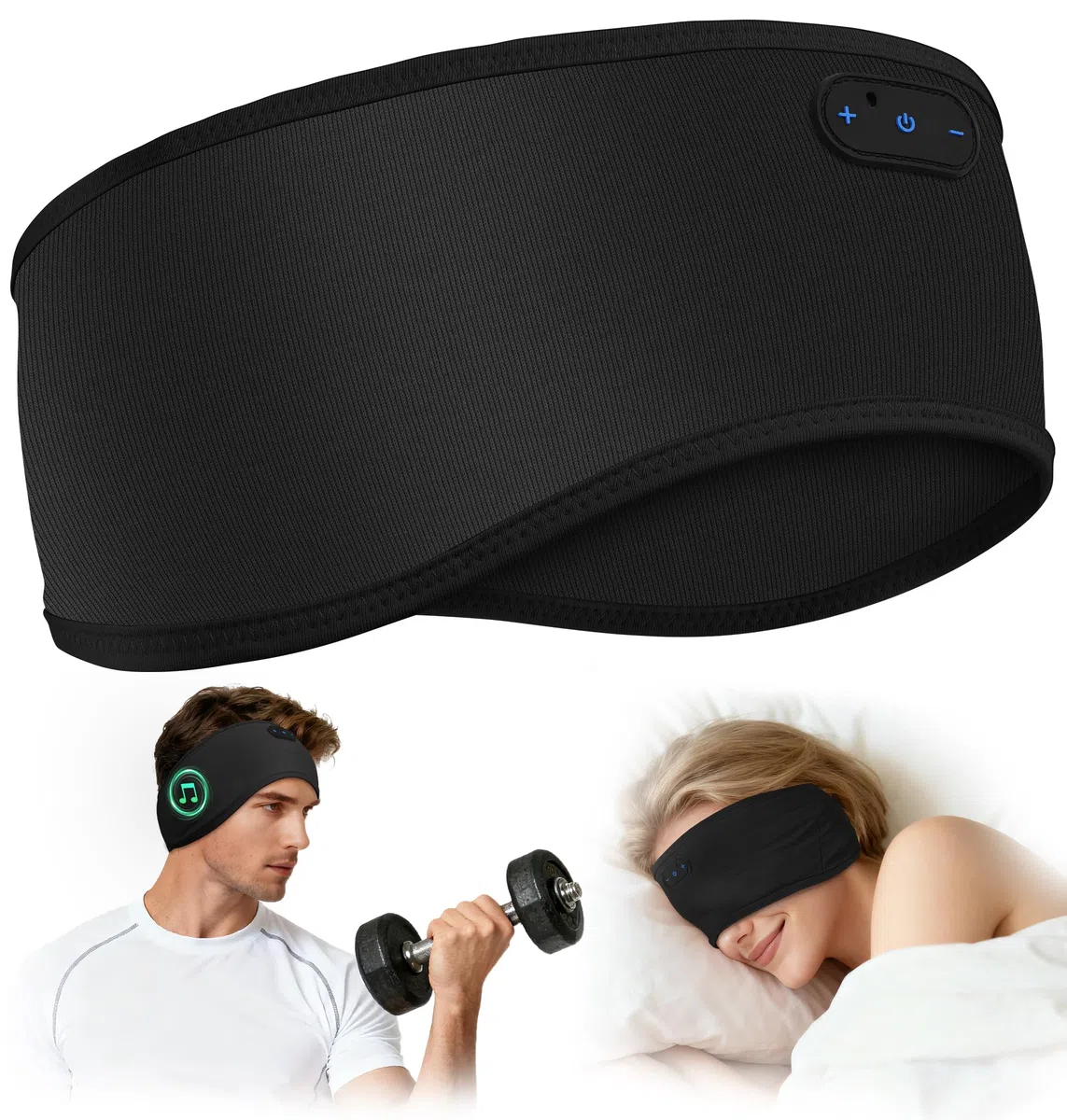 MUSICOZY Schlafkopfhörer Stirnband Bluetooth,Verbessert Kopfhörer Stirnband aus hautfreundlicher Bambusviskose für Schlafen & Sport, kabellose Kopfhörer zum Schlafen für Männer Frauen