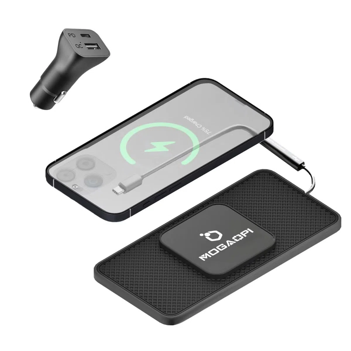 Magnetisches kabelloses Kfz Ladegerät, 15W Induktive Ladestation Auto Wireless Charger für MagSafe Auto Ladegerät Pad iPhone 16/16 Plus/16 Pro Max/15/14 /13/12 (30 cm Kabel)
