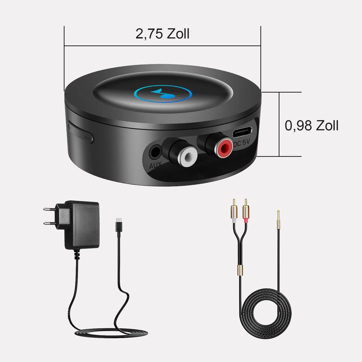 Bluetooth 5.2 HiFi Empfänger für Stereoanlage, Wireless Audio Receiver zum Nachrüsten von Verstärker und Lautsprecher, RCA Cinch & 3,5mm AUX, Netzbetrieb ohne Akku, HD Klang Streaming, Low Latency