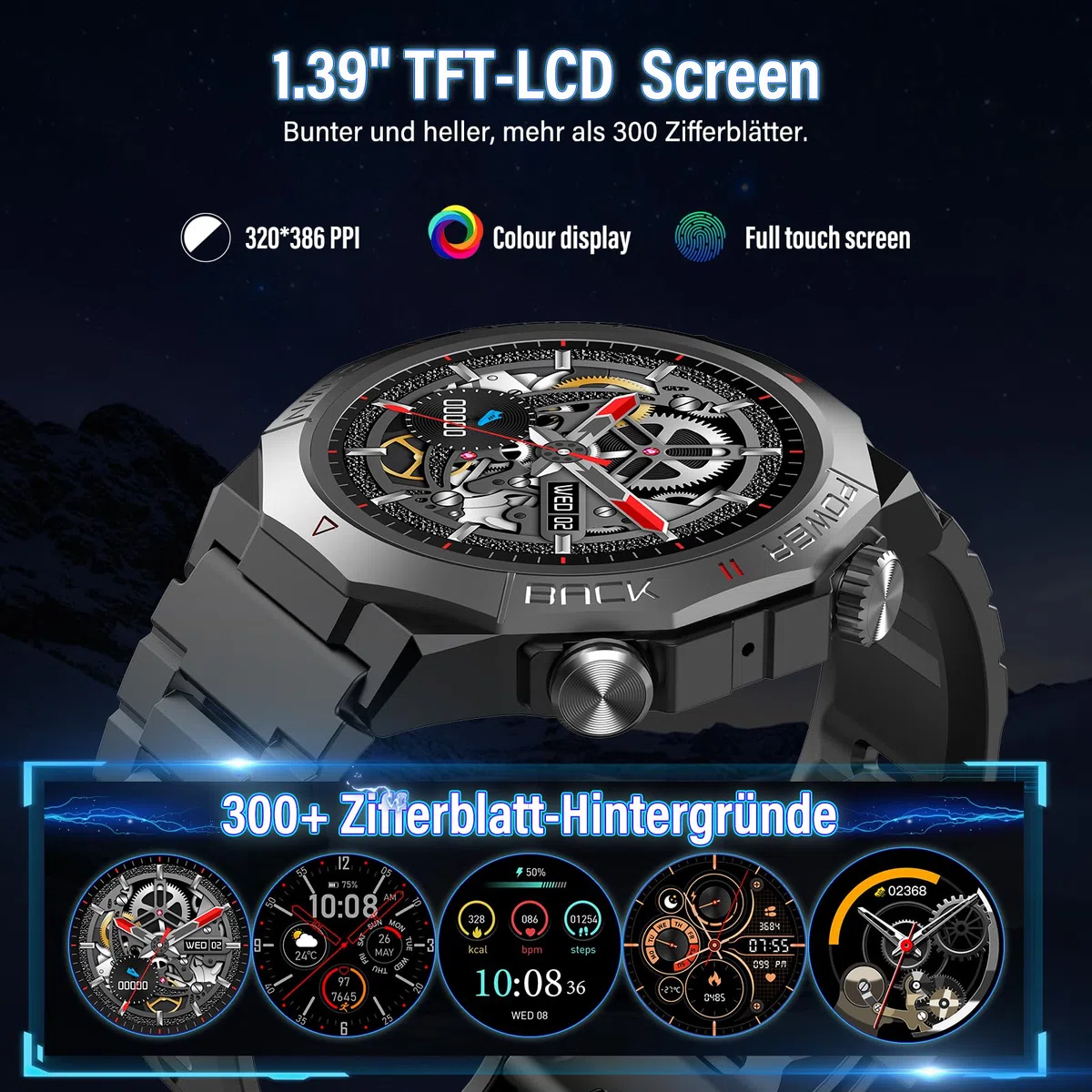 Smartwatch Herren Damen, Militär Smart Watch mit Telefonfunktion, 1,39"HD Touchscreen, IP68 Wasserdicht Sportuhr, 110+Sportmodi Fitness Tracker, Herzfrequenz, Schlafmonitor, Fitnessuhr für iOS Android