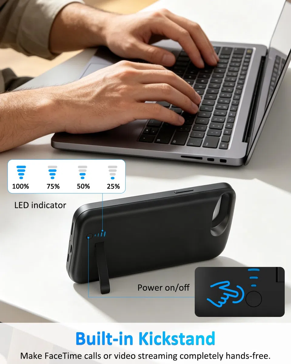Akkuhülle für iPhone 8/7/6S/6/SE 2020(4.7",6000mAh), Schlanke Wiederaufladbare Erweiterte Ladehülle, Tragbare Schutzhülle mit Akku Hülle für iPhone SE 2020/7/6S/6/8/2022