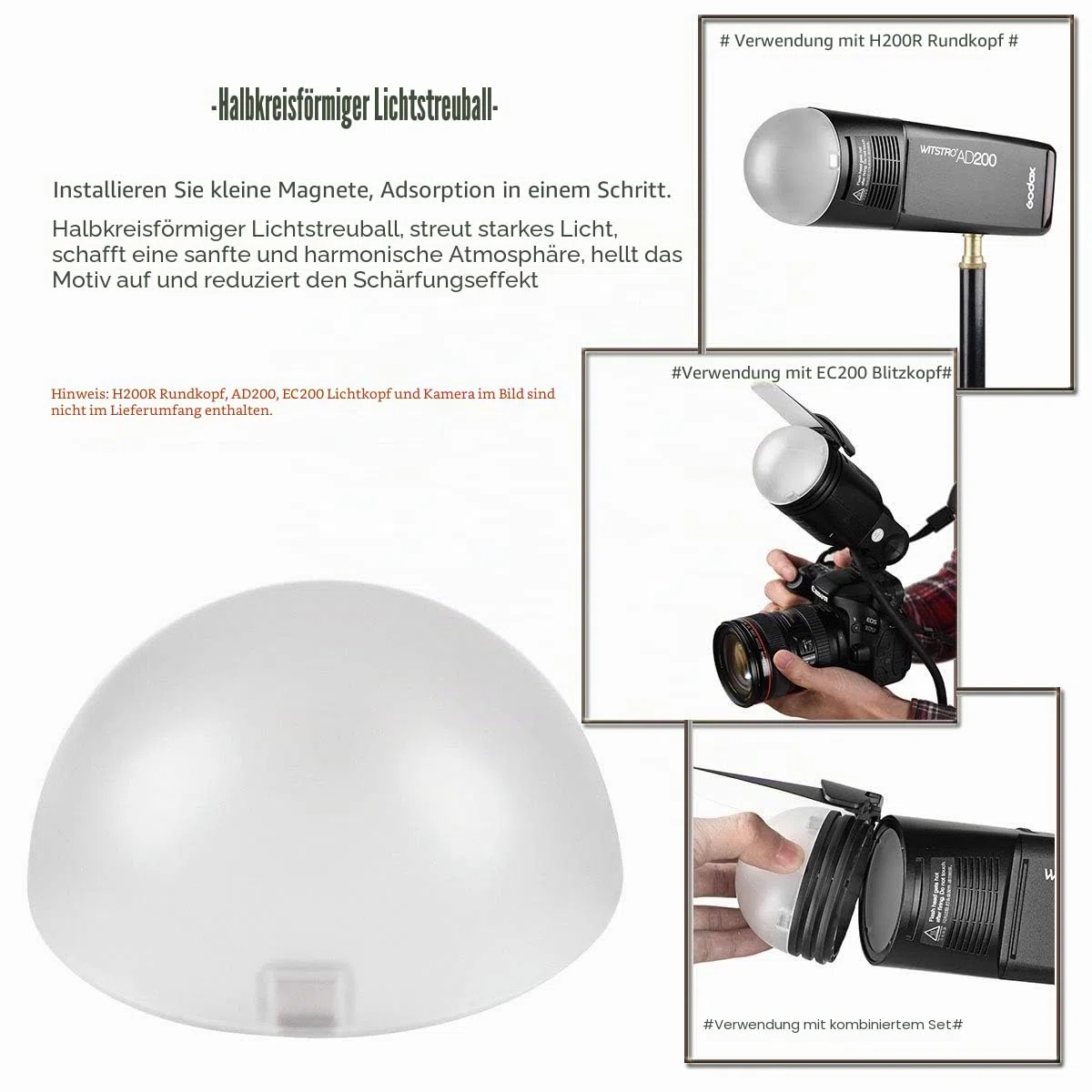 Godox AK-R1 Runder Blitzkopf Zubehör-Kit für Godox V1 Speedlight und H200R Runder Blitzkopf zu AD200 AD200pro Taschenblitz