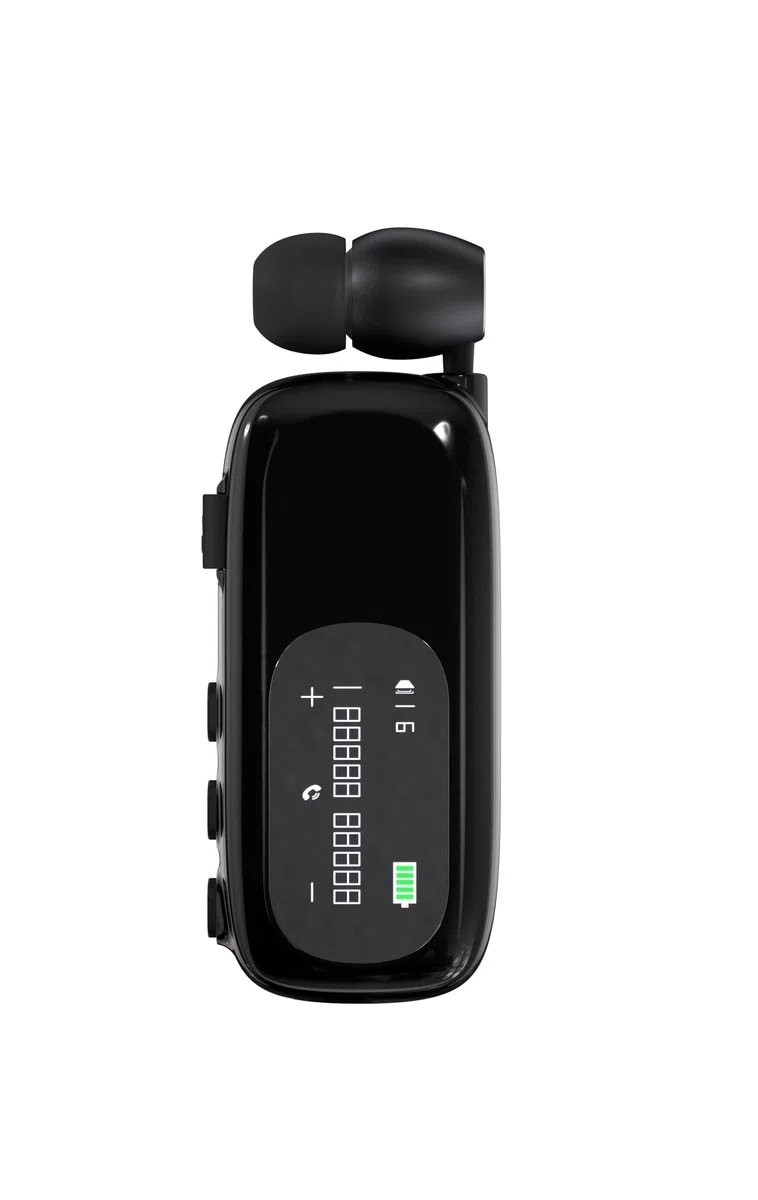 Bluetooth Business Headset mit Einziehbarem Kabel, Kabelloses Headset mit Mikrofon, Kabelloses Lavalier-Headset mit LCD-Display, Bluetooth 5.4, Verbindung zu 2 Mobiltelefonen (Schwarz)