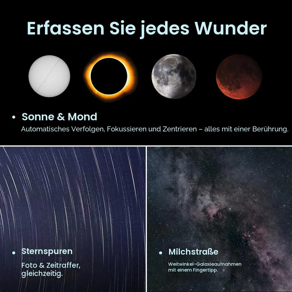 DWARFLAB Dwarf Mini Smart Teleskop - 840g (1,85 lbs) Ultra-Tragbares Astronomisches Teleskop für Astrofotografie mit Integrierten Filtern, Auto GOTO, AZ/EQ-Modus und Cloud-Verarbeitung
