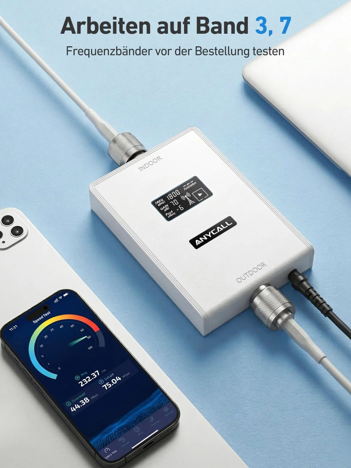 Mobilfunk Verstärker für Band 3 und 7, Handy Signalverstärker für Haus und Büro, 4G LTE 3G GSM Repeater mit Hoher Verstärkung für Alle Deutschen Netzbetreiber O2 E-Plus T-Mobile