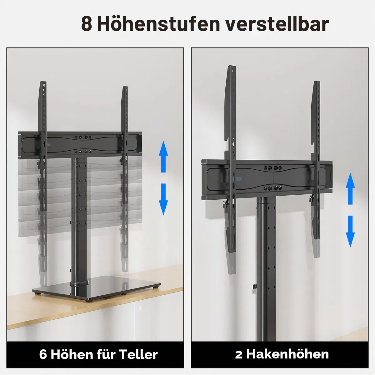 BONTEC TV Standfuss für 26-65 Zoll Fernseher, Höhenverstellbar bis 45kg, Max. VESA 600x400mm, Stabil und Universal, für LCD, LED, OLED, Plasma, Flach & Curved