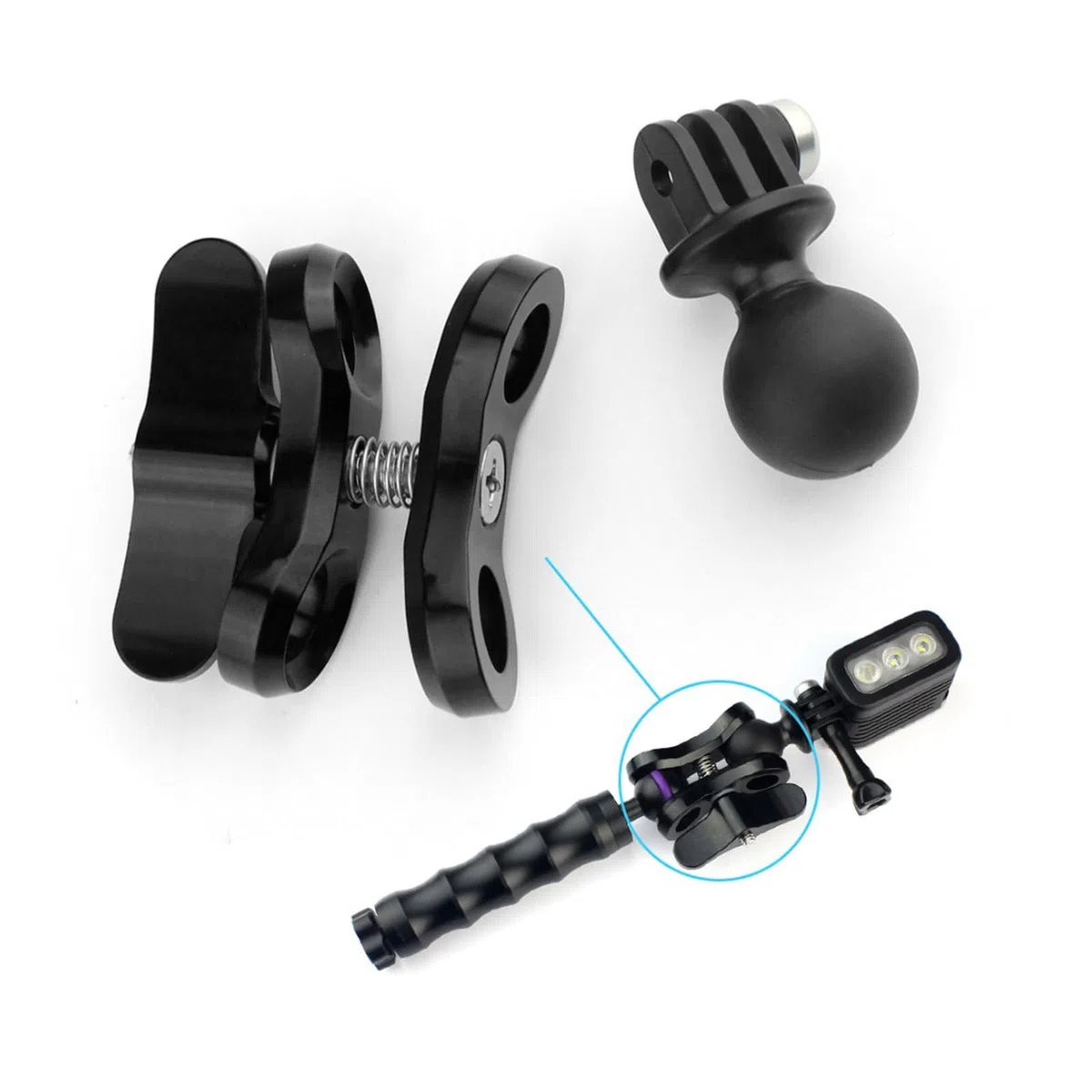 Kamera-Zubehör, Tauchlichter, Kugel, für Schmetterlings-Clip, Arm, Klemmhalterung, Aluminium, für 3/4/5 SJ6000 Kamera-Schmetterlings-Clips