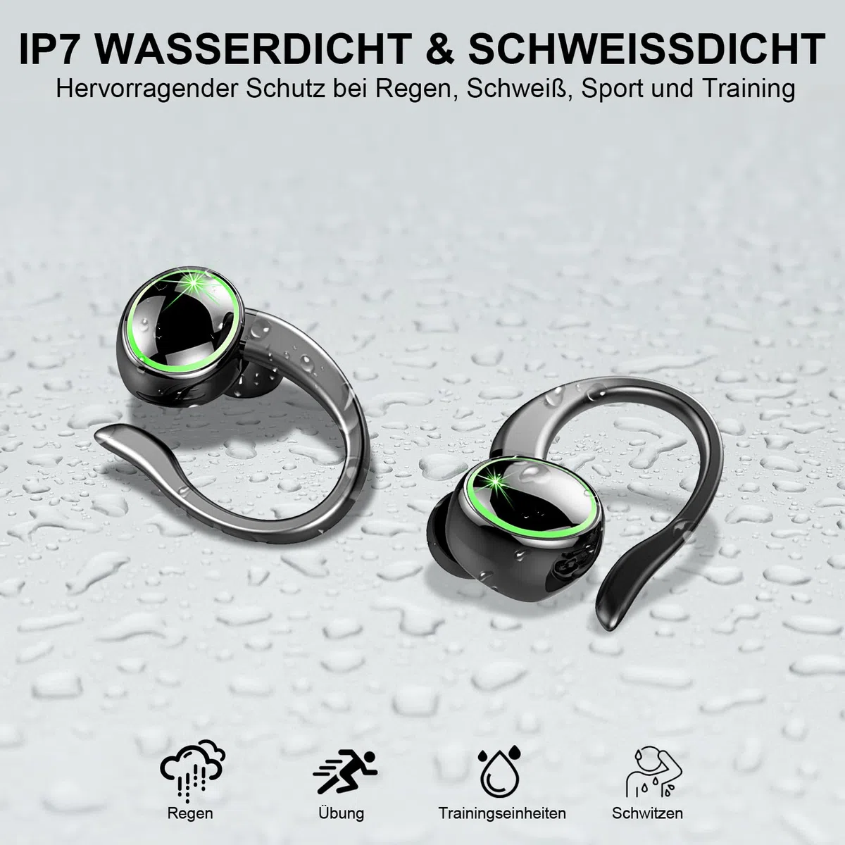 2026 Bluetooth Kopfhörer, Kopfhörer Kabellos Bluetooth 5.4 Sport tiefer Bass, 56 std Spielzeit In Ear Kopfhörer mit 4 ENC Noise Cancelling Mic, IP7 Wasserdicht Ohrhörer LED-Anzeige für Studium/Arbeit