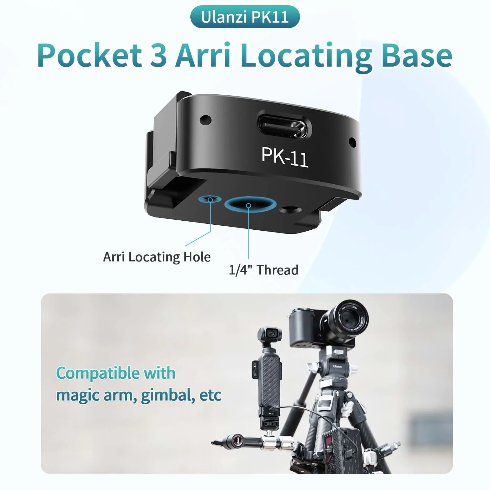 ULANZI Pocket 3 Mini Stativ Kit für DJI Osmo Pocket 3-Zubehör, Type-C-Ladeanschluss mit 1/4-Schraubenloch, für DJI Osmo Pocket 3, Smartphones, Action Kameras, Stativen, Gimbals (PK-08 & PK-11)