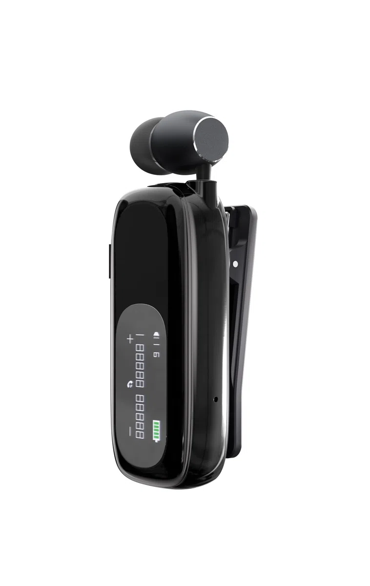Bluetooth Business Headset mit Einziehbarem Kabel, Kabelloses Headset mit Mikrofon, Kabelloses Lavalier-Headset mit LCD-Display, Bluetooth 5.4, Verbindung zu 2 Mobiltelefonen (Schwarz)
