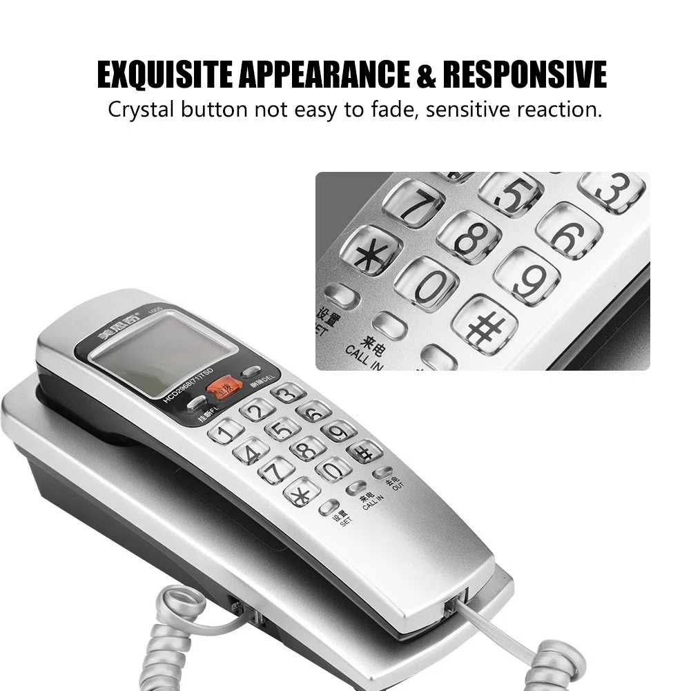 Kabelgebundenes Telefon,Tragbares an der Wand befestigtes Festnetztelefon mit Standard FSK/DTMF Display Anrufer ID, Lautsprecher, Kabel Desk Erweiterungs Station für Zuhause/Büro/Hotel(Silber)