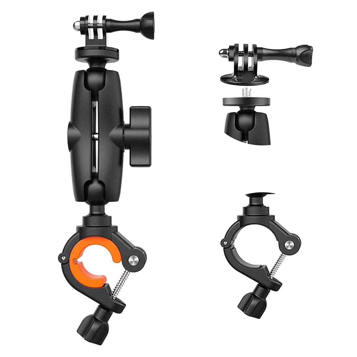 UNSTINCER Action Kamera Halterung für 8–35mm Stange für GoPro Hero 13 12 11 Insta360 X5 X4 X3 DJI Osmo, Motorrad Spiegel Fahrrad Lenker Halter mit 1/4–20 Gewinde und Aktion Cam Adapter