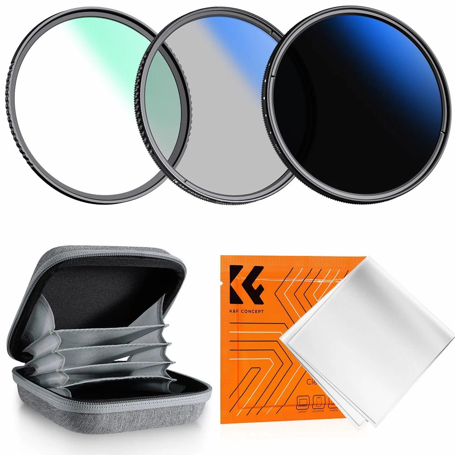 K&F CONCEPT Filtersets 62mm Variabler ND2-400 Filter(1-9 Blendenstufen)+ Polfilter (CPL)+UV Filter（Nano Klear-Serie）