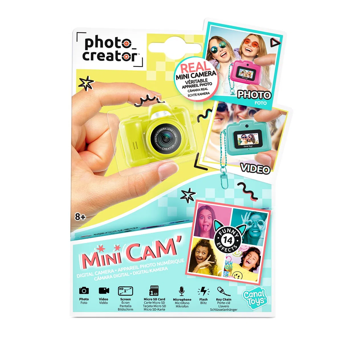 Canal Toys - Photo Creator - Mini-Digitalkamera & Videokamera für Kinder - 14 Filter - Blitz + Mikrofon - 6 Modelle - kompakt & leicht - 1GB Micro-SD & USB-C-Kabel - Reisegröße ab 8 Jahren - CLK 062