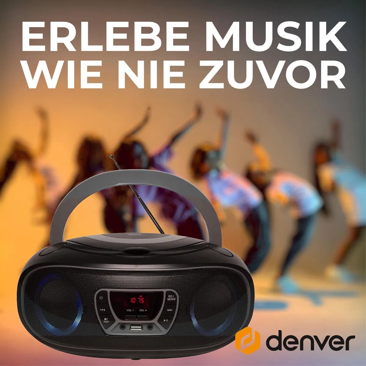 Denver TCL-212BT CD-Player Boombox Bluetooth USB FM-Radio Grau | Toplader, MP3-Wiedergabe, AUX-Eingang, Kopfhöreranschluss, LED-Licht, Netz- oder Batteriebetrieb