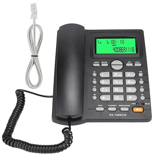 KX T880C Anrufer-ID-Anzeige, Festnetztelefon, kein Stummschaltungsfunktion für Home-Office-Wandtelefone, Festnetz-Haustelefon mit Anrufbeantworter, BT-hängendes Telefon,