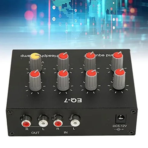 Tonysa 7 Band Sound Equalizer, Ausgang Eingang, 12dB hohe Bassanpassung, Zweikanal Digital Equalizer, 3,5 mm Schnittstelle, für Aufnahmen, Streaming, Podcasting