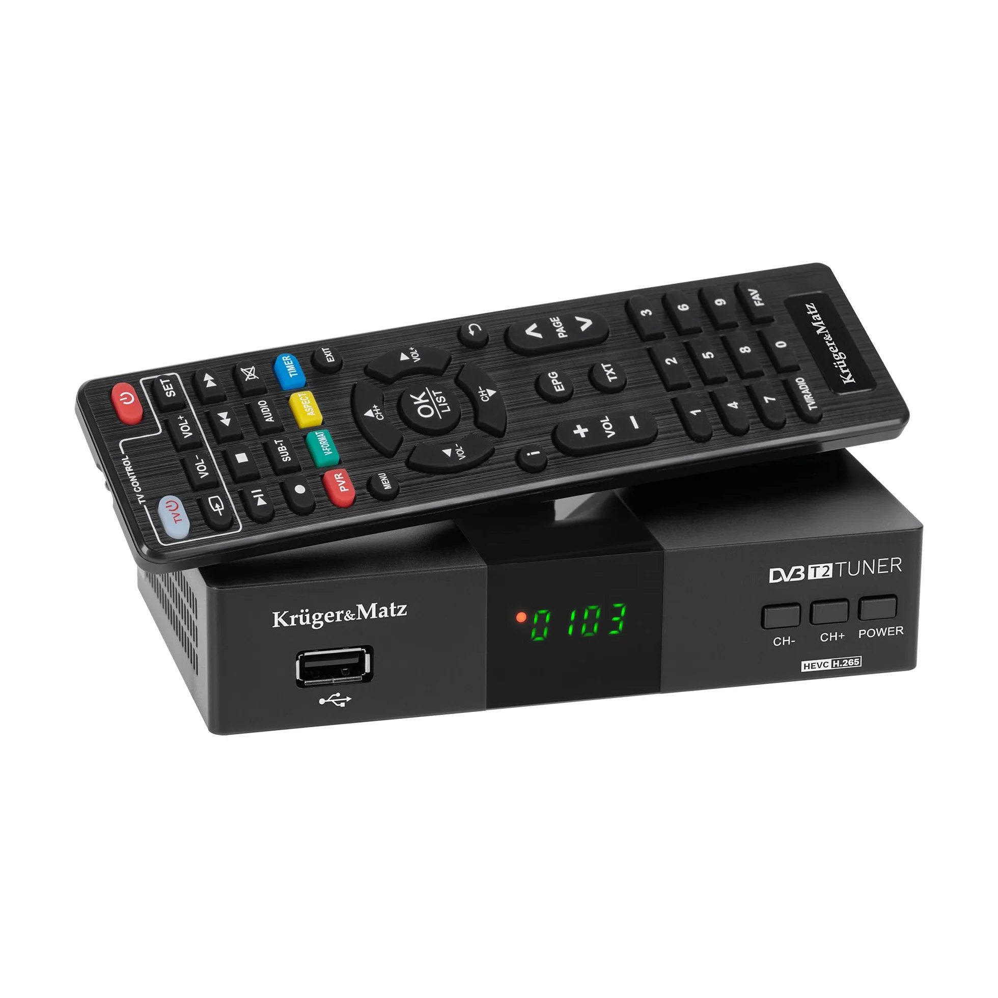 Krüger&Matz Tuner DVB-T2 H.265 HEVC Auflösung 1920x1080 px KM0550D Timer Timeshift Teletext Favoriten Kanäle 512 MB RAM