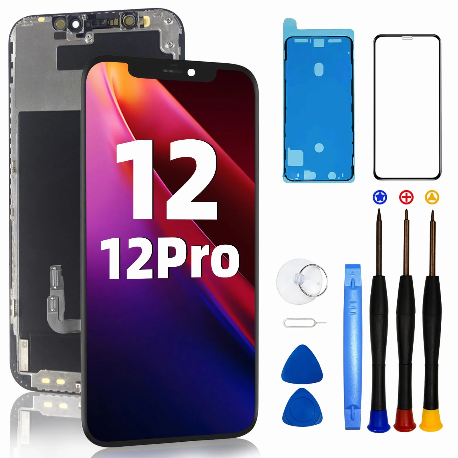 DTD Display für iPhone 12/iPhone 12 Pro LCD 6.1" Bildschirm Ersatz FHD Touchscreen 3D Touch Digitizer Rahmen Montage und Reparaturkits