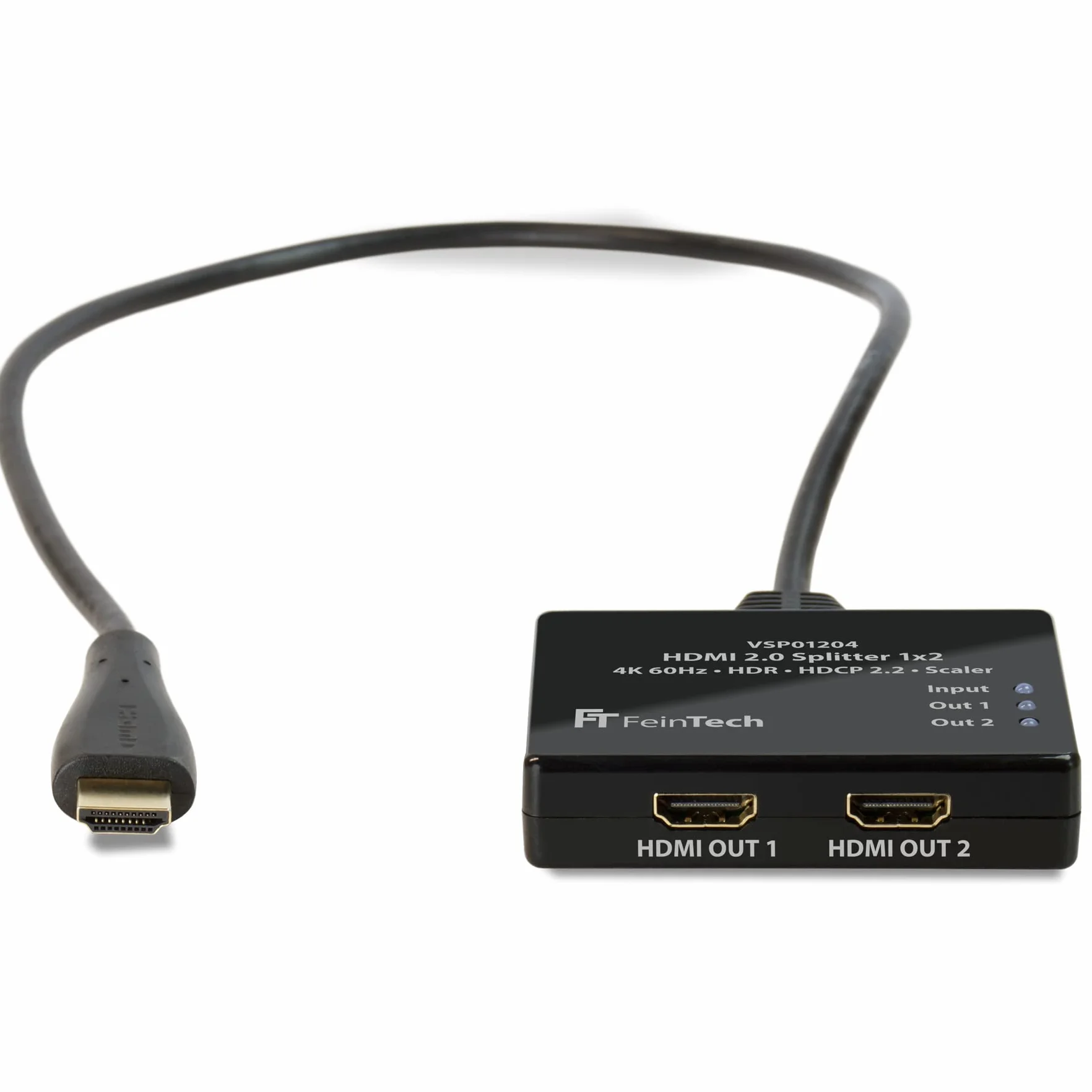 FeinTech VSP01204 HDMI-Splitter Ultra-HD 4K 60Hz HDR mit Scaler, Schwarz