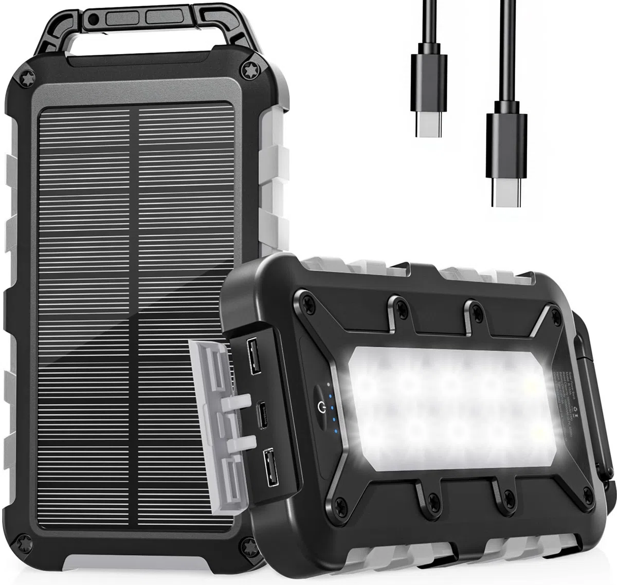 Solar Powerbank 10000mAh, 22.5W Tragbare Solar Ladegerät USB C Externer Akku Outdoor Wasserdichtes mit LED-Licht und 3 Ausgängen für Smartphones Tablets Camping,Grau