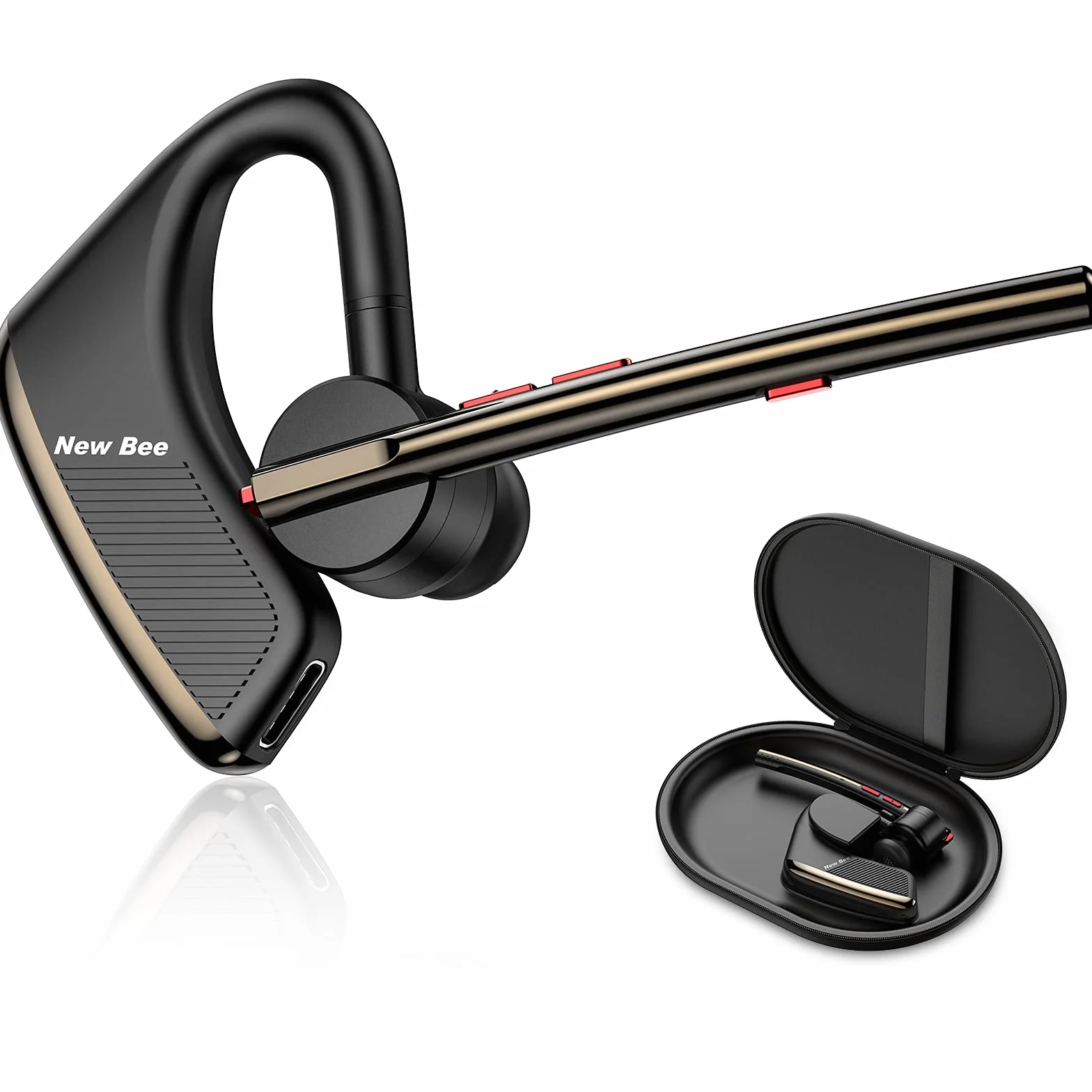 New bee Bluetooth Headset mit Mikrofon Bluetooth V5.2 Wireless Headset 24Hrs Sprechzeit CVC8.0 Dual Mic Noise Cancelling für iPhone/Android/Fahrer/Business/Büro