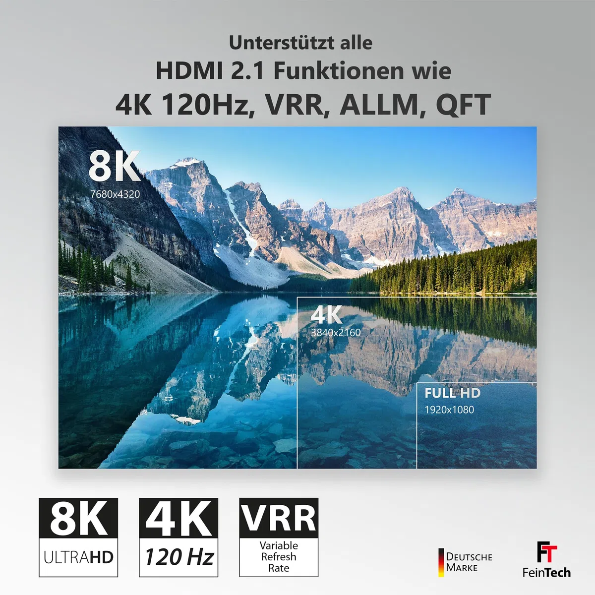 FeinTech VSW14100 HDMI 2.1 Switch 4K 120Hz Ultra-HD 4x1 Umschalter automatisch 8K 4 in 1 Out für Xbox PS5 TV Monitor HDR VRR