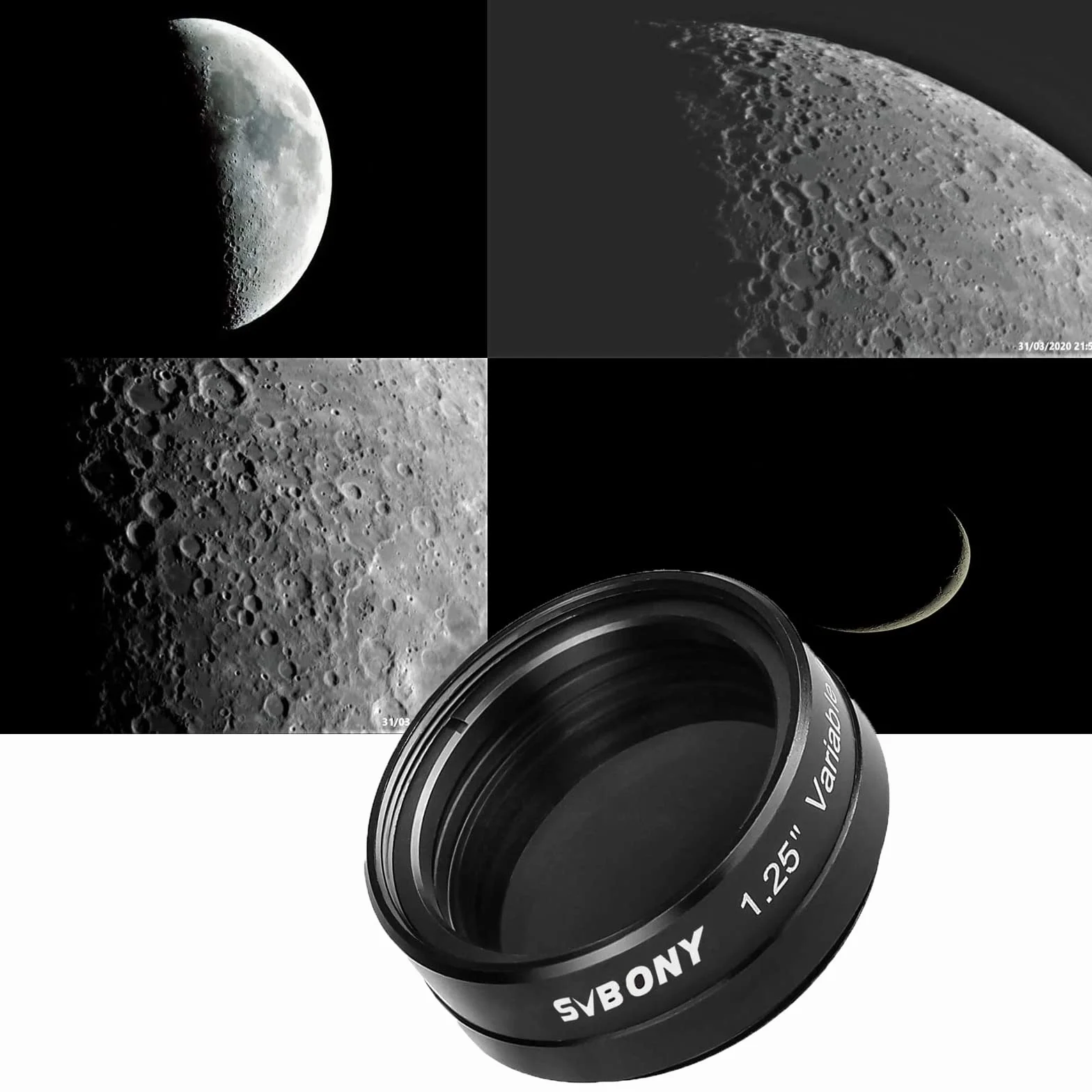 Svbony SV128 Variabler Polarisationsfilter 1.25", Teleskopfilter Metallrand Optische Glaslinse, Erhöht den Kontrast Beseitigt Blendungen, für Beobachten Mond Venus Helle Doppelsterne Planeten