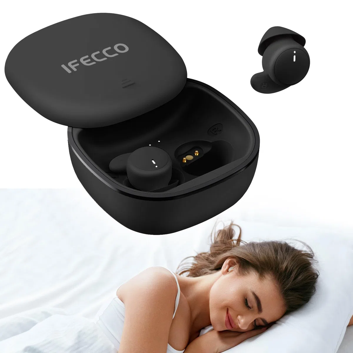 IFECCO SchlafKopfhörer Seitenschläfer, Mini In Ear Kopfhörer Bluetooth zum Schlafen, Kabellose Wasserdicht Unsichtbare Kopfhörer für Schlaf, Sport, Konzentration und Reisen (Schwarz)