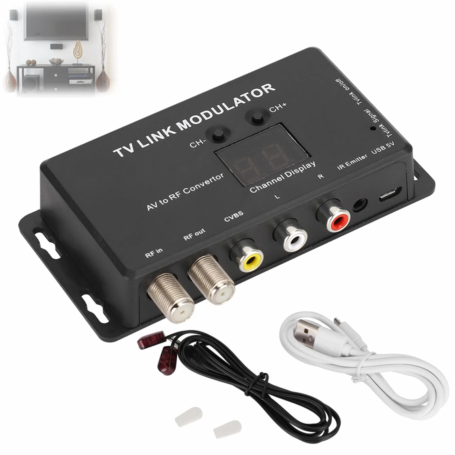 TM70 UHF-TV-LINK-Modulator: HF-Modulatoren mit AV-zu-HF-Konverter, IR-Extender & Kanalanzeige - Einfache Installation für perfektes Fernsehvergnügen