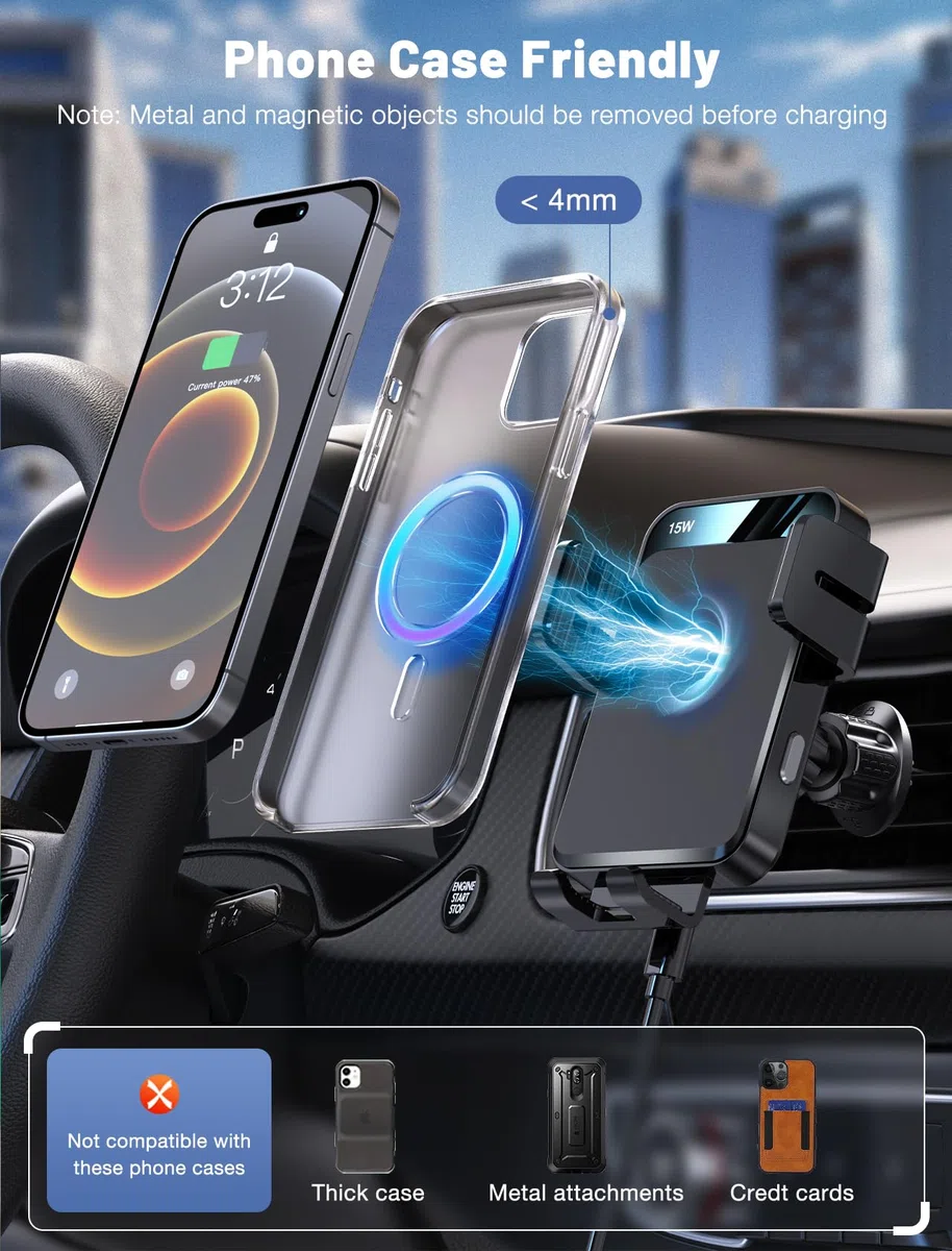 MOKPR Handyhalterung Auto mit Ladefunktion, 15W Induktive Ladestation Auto Handyhalterung Auto Induktives Laden Handyhalterung für iPhone 17/16/15/14/13/12 Samsung Huawei LG Xiaomi usw (Schwarz)