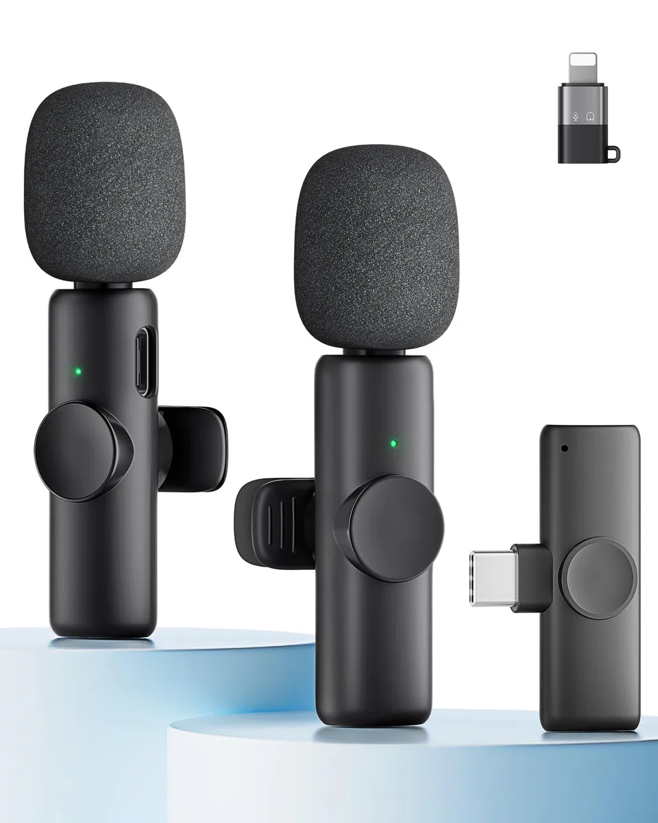 CZOCPOS Kabelloses Lavalier Mikrofon 2er Set, Mini Mikrofon für iPhone, iPad & Android Handy, Mikrofon Handy mit Geräuschunterdrückung, Plug & Play, ideal für Video, Podcast, YouTube, TikTok,Schwarz