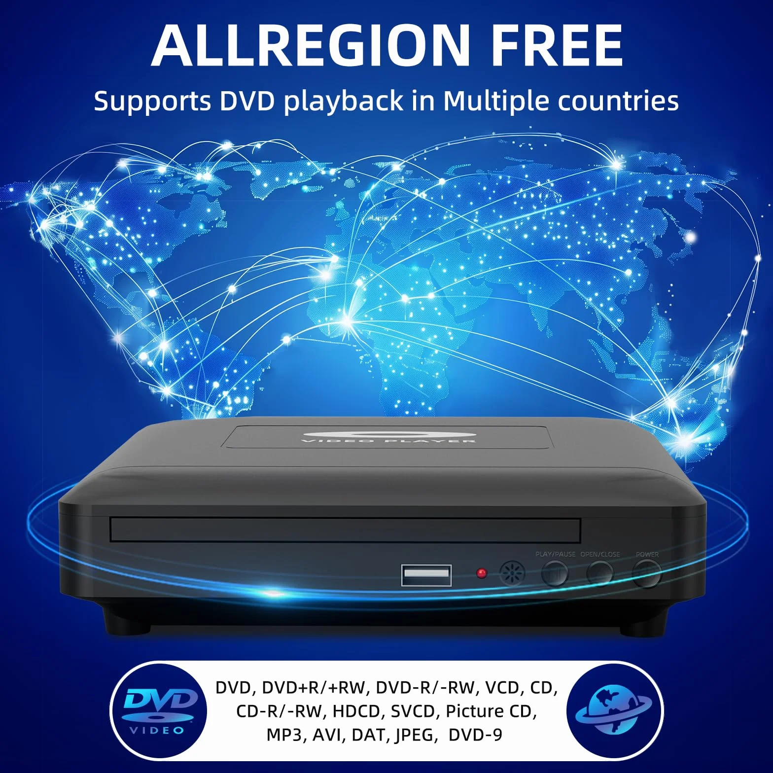 Mini HD DVD Player mit HDMI,1080P Region Free DVD Player für Smart TV, HDMI/RCA Ausgangskabel inklusive, Geringeres Rauschen, Eingebautes PAL/NTSC, CD Player für Zuhause